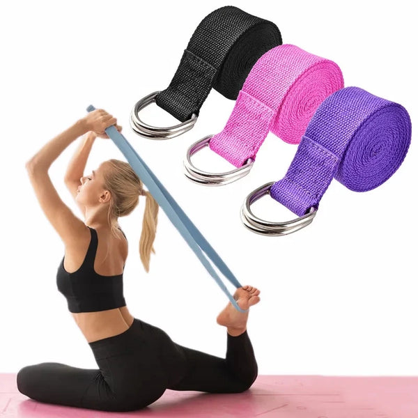 Cotton Yoga Strap with D-Ring Buckle – 183cm Adjustable Woven Stretch Belt for Fitness, Pilates & Stretching