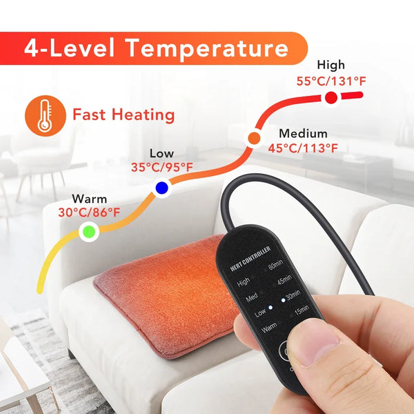 USB Electric Heated Seat Mat – Portable Breathable 4-Level Adjustable Seat Heater with Controller 37x35cm