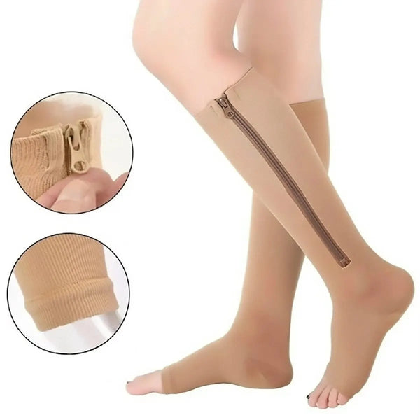 Zipper Compression Socks – Open-Toe Knee-High Anti-Fatigue Leg Support