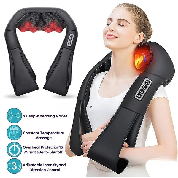Shiatsu Heated Neck & Shoulder Massager Pillow – Deep Kneading Electric Body Massage