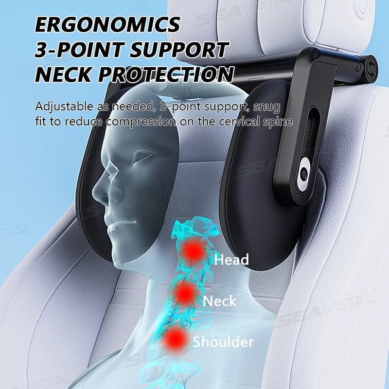 SEAMETAL Multifunctional Car Headrest 3D Memory Foam Neck Support Pillow Free-Adjustment Neck Protection Pillow for Traveling