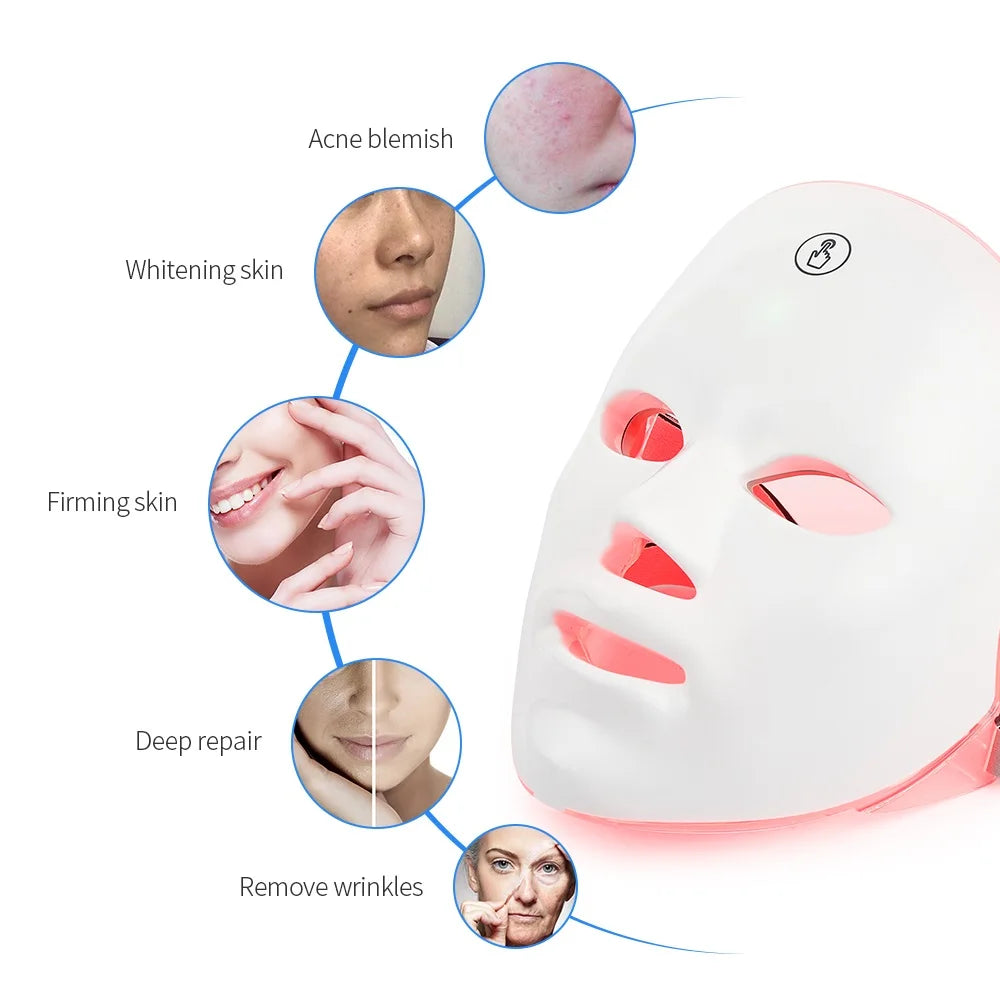 Rechargeable 7-Color LED Photon Facial Mask – Skin Rejuvenation, Lifting & Whitening Beauty Mask