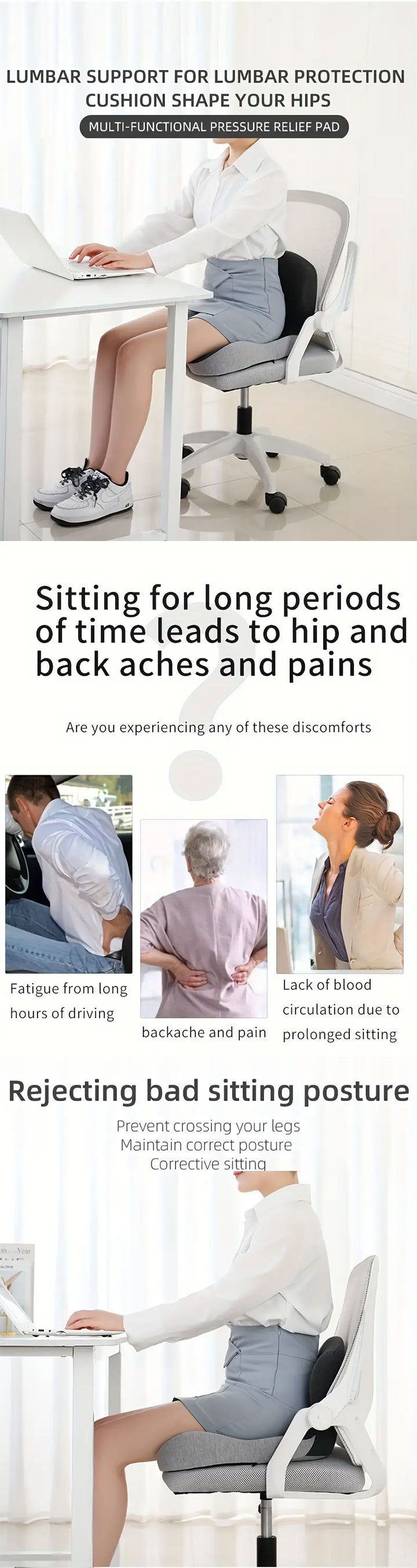 HEALTENCE Memory Foam Car Seat & Office Cushion – Waist & Lumbar Support