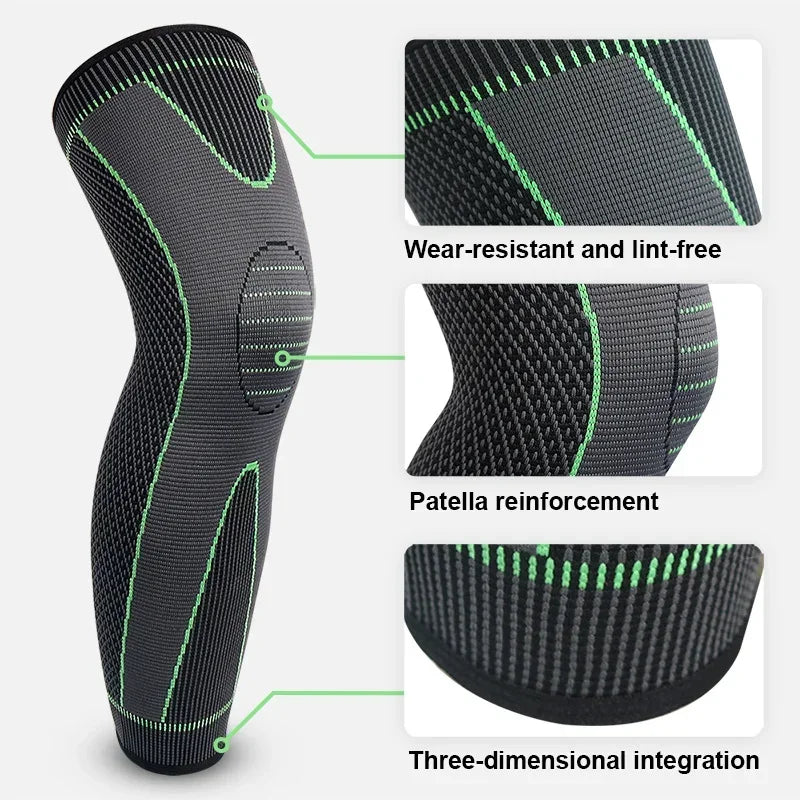 Non-Slip Elastic Long Leg Sleeve Knee Pads – Pressurized Running & Sports Warm Leg Protection