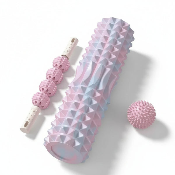 3-Piece Home Massage Set – Spiky Massage Ball, Massage Roller & Foam Roller Shaft for Full Body Relief