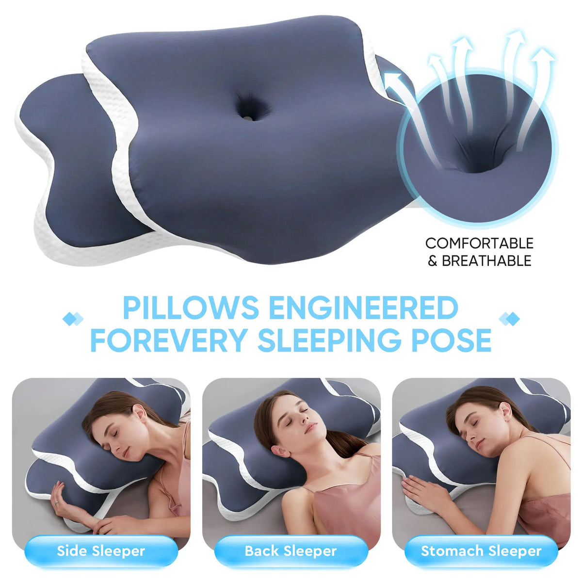 Contoured Memory Foam Cervical Pillow for All Sleep Positions