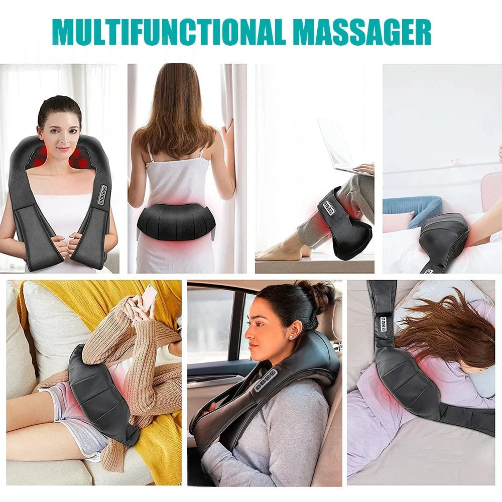 Shiatsu Heated Neck & Shoulder Massager Pillow – Deep Kneading Electric Body Massage