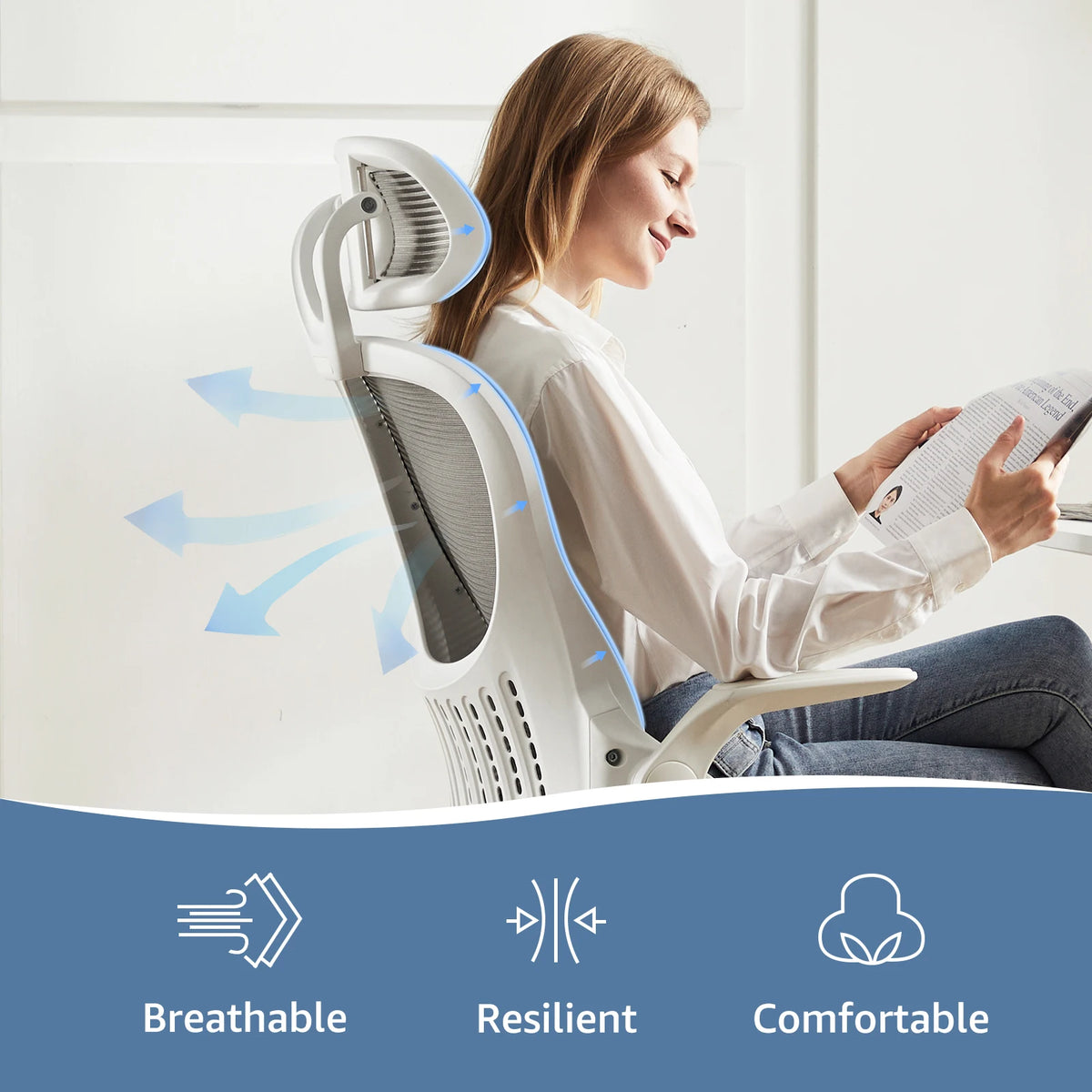JHK Mesh Ergonomic Office Chair – Flip-Up Arms, Adjustable Headrest & Lumbar Support for Home Office