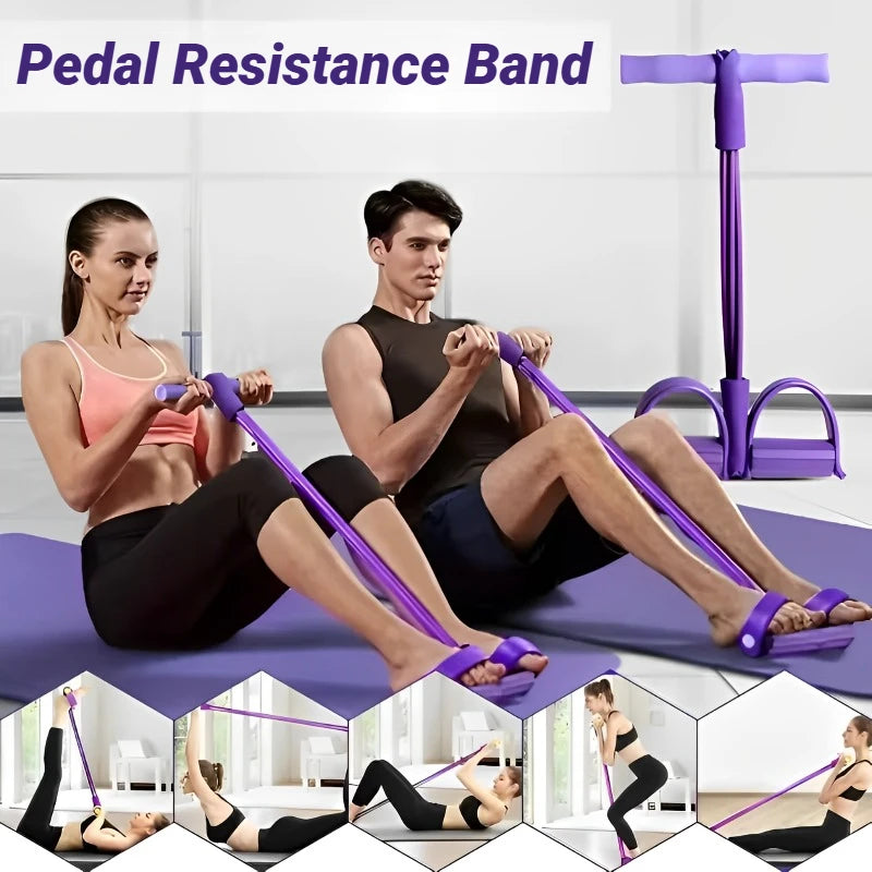 Four-Tube Pedal Tensioner – Multi-Functional Fitness Elastic Band & Tension Rope for Yoga & Abs