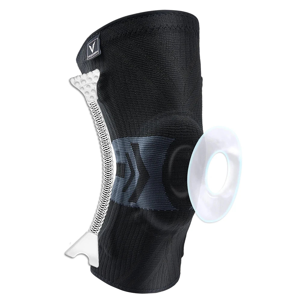 Elastic Sports Knee Compression Sleeve – Silicone Patella Gel & Side Spring Support
