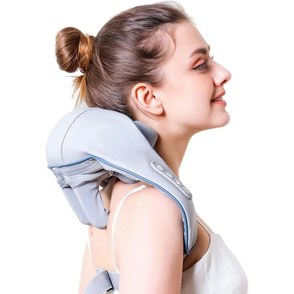 Heated Trapezius Neck & Shoulder Massager Shawl – Cordless 6-Head Shiatsu Kneading Wrap