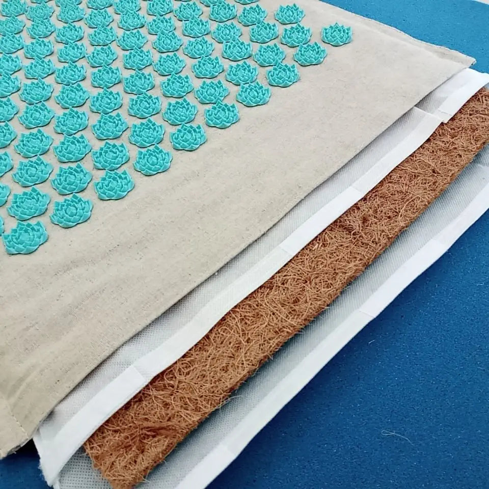Nature Linen Coconut Palm Acupressure Yoga Mat – Lotus Spike Mat with Bag & Pillow Cushion (74x44cm)