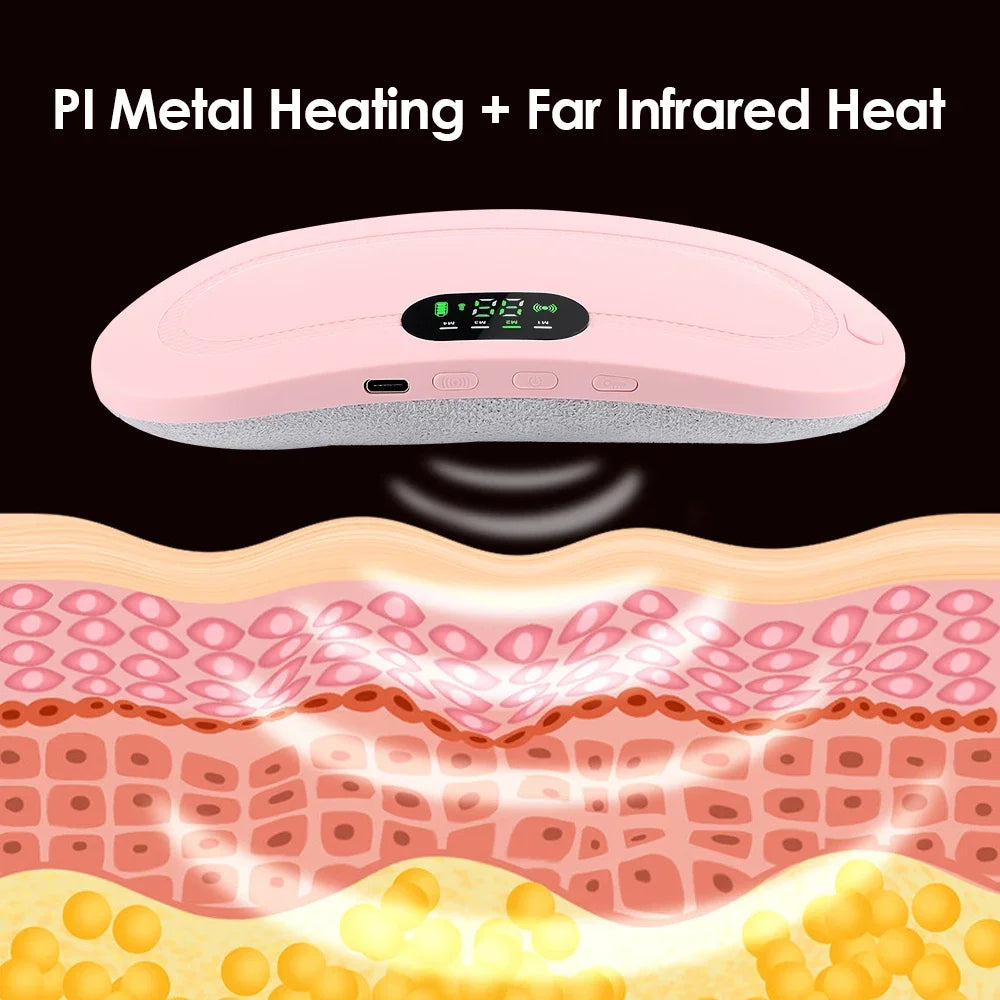 Electric Period Cramp & Waist Massager – Vibrating Heating Belt for Menstrual & Abdominal Pain Relief