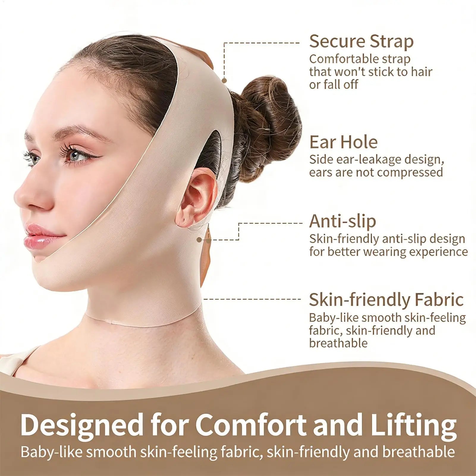 Adjustable Face Slimming Chin Strap – Breathable Neck Tightening Wrap for Jawline Sculpting While Sleeping