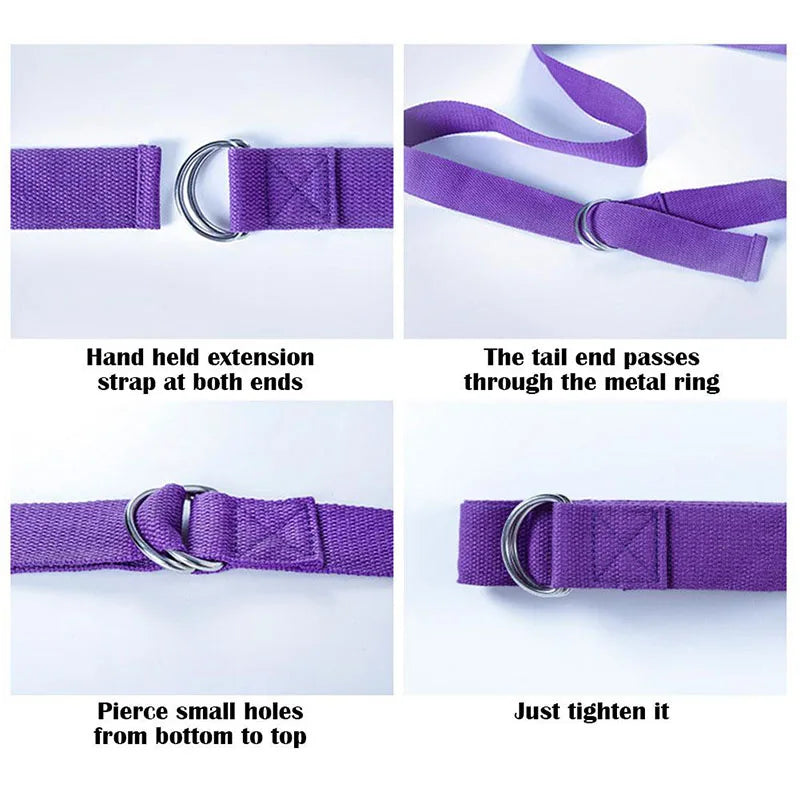 Cotton Yoga Strap with D-Ring Buckle – 183cm Adjustable Woven Stretch Belt for Fitness, Pilates & Stretching