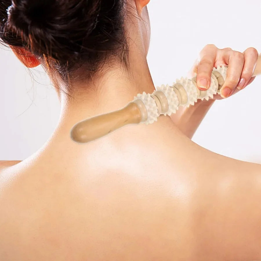 Wooden Body Massage Stick – Handheld Acupressure Tool for Neck, Back & Shoulder Pain Relief