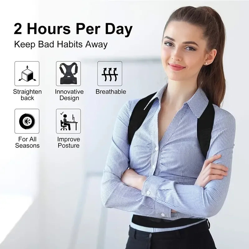 Posture Corrector for Men & Women – Adjustable Upper Back Brace with Muscle Memory Support Straightener
