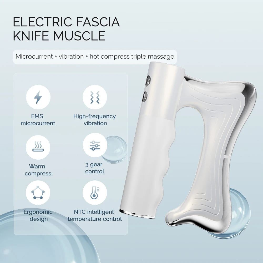 Electric Fascia Knife Vibration Massager – 10,500RPM Warm Body Lifting Blade & Comb Massage Tool