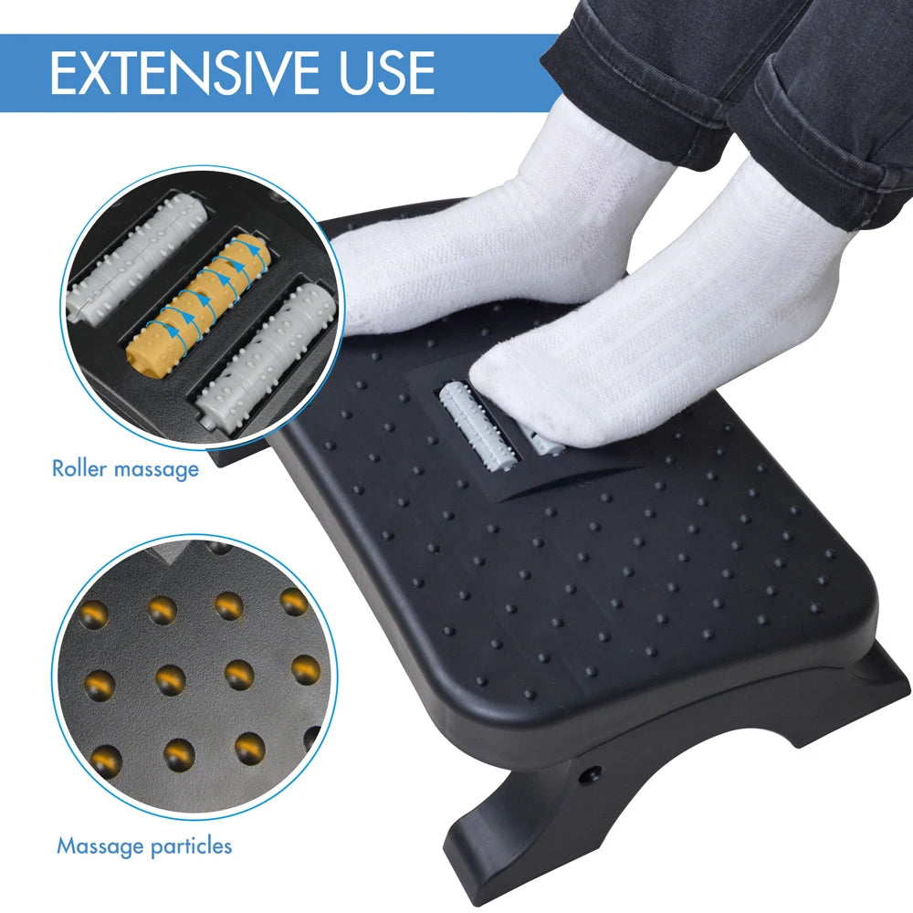 Ergonomic Under Desk Footrest with Massage Rollers – Active Foot Pain Relief
