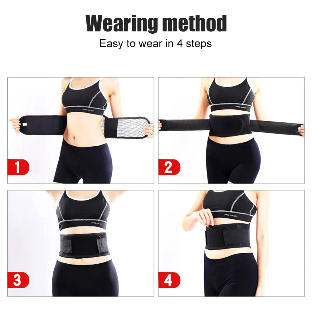 Tourmaline Self-Heating Magnetic Therapy Waist Belt – Double Banded Adjustable Lumbar Back Support Brace