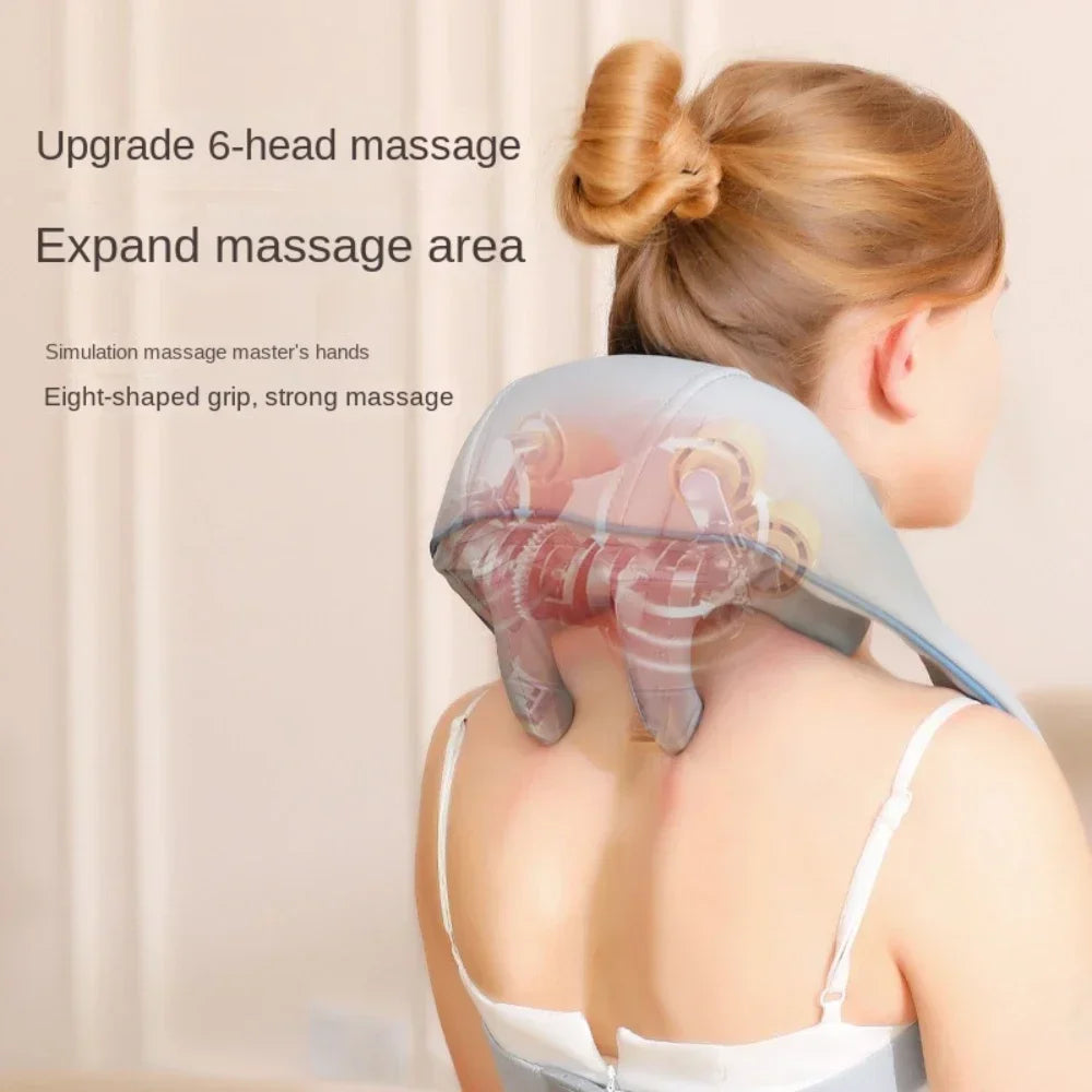 Heated Trapezius Neck & Shoulder Massager Shawl – Cordless 6-Head Shiatsu Kneading Wrap