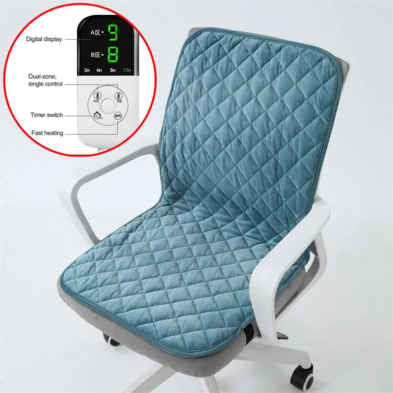Electric Heated Seat Cushion – Smart Timer Office Chair Heating Mat with Integrated Backrest Pad 220V