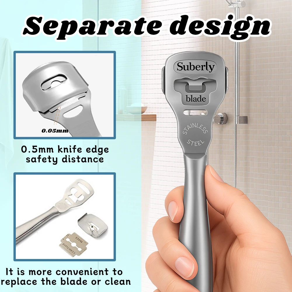 1Set Foot Razor Callus Remover Heel Hard Skin Corn Shaver Stainless Steel File Wood Grain Handle 10Pcs Blade Pedicure Tools Kit