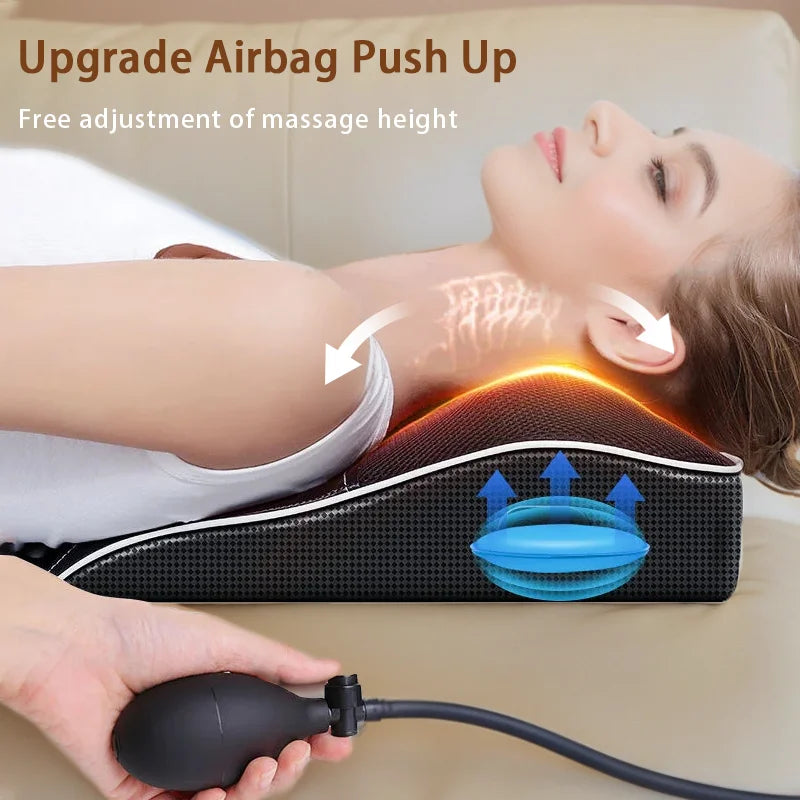 Electric Shiatsu Neck & Back Massager Pillow – Heated Cervical Traction Cushion with Airbag Lifting