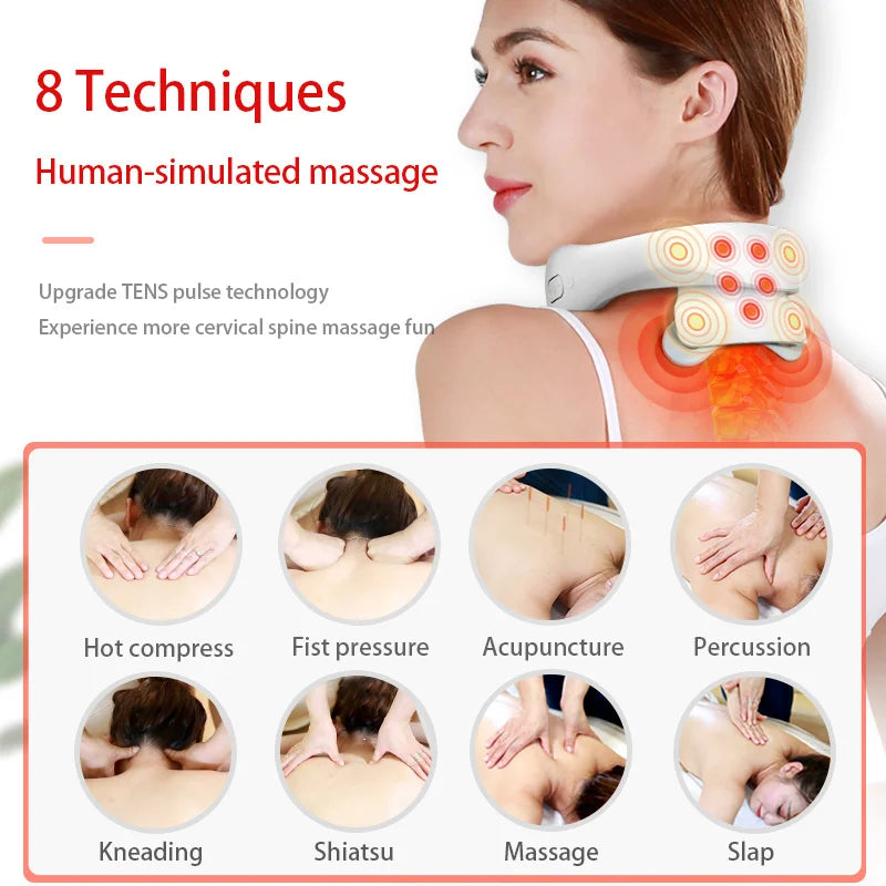 Smart TENS & Vibration Neck Massager – Heated Cervical Pulse Therapy