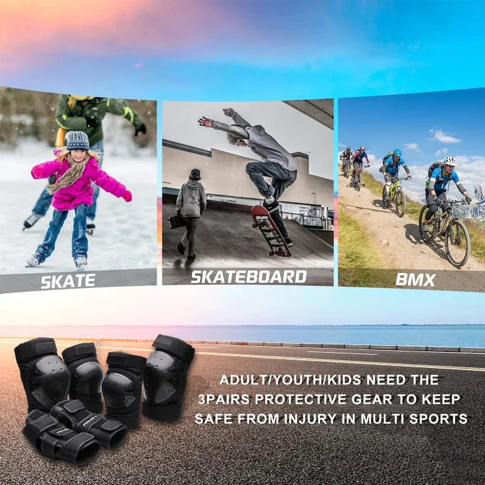 6-Piece Sports Protective Gear Set – Knee Pads, Elbow Pads & Wrist Guards