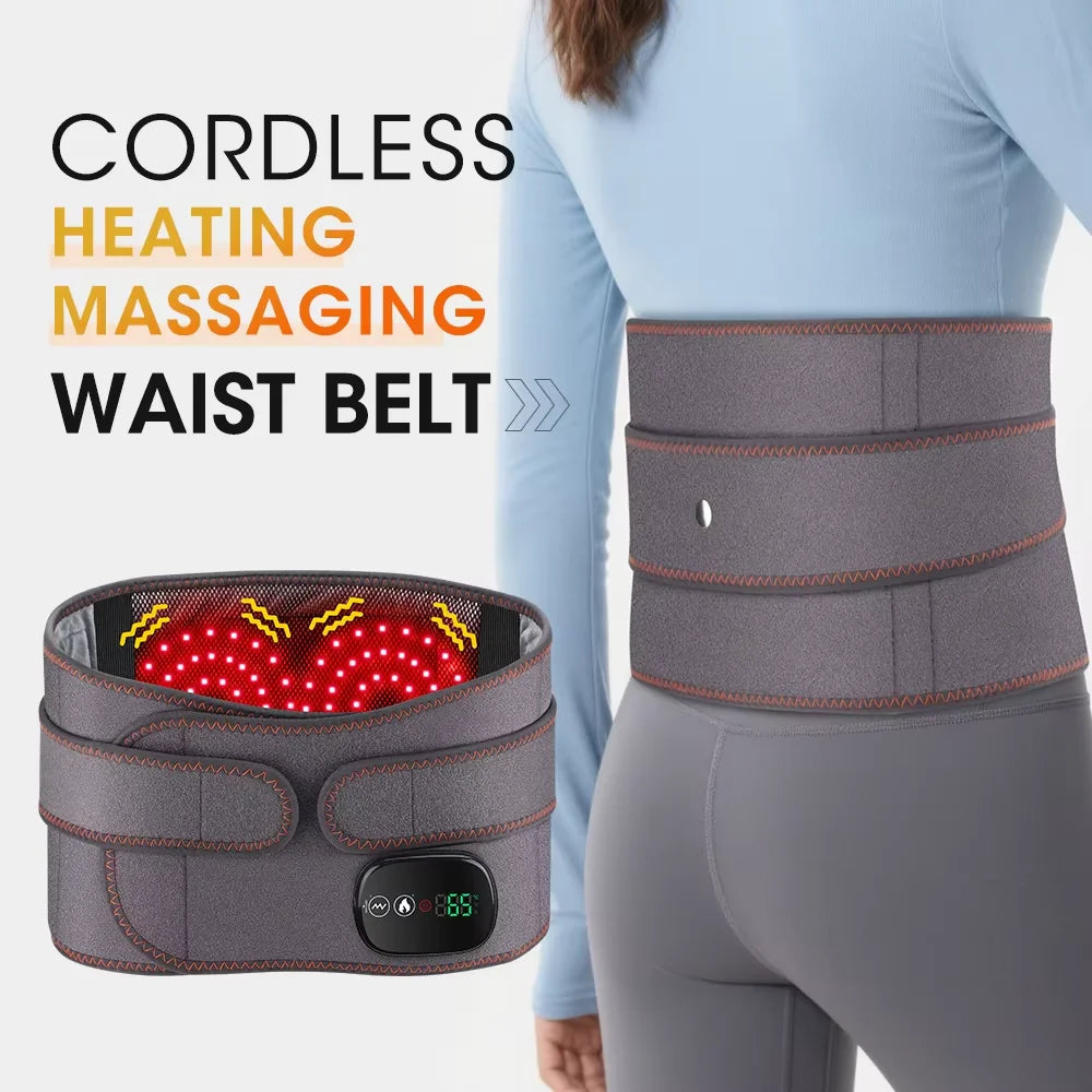 Cordless Hot Waist Belt Massager – Heated Vibration Lumbar Support Brace for Lower Back Pain Relief