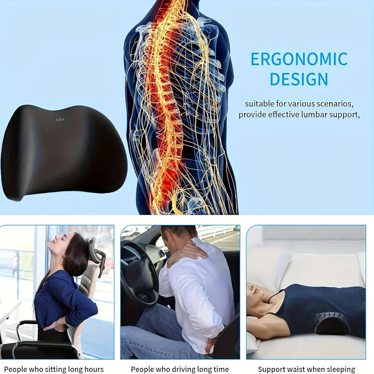 Ergonomic Memory Foam Lumbar Support Cushion