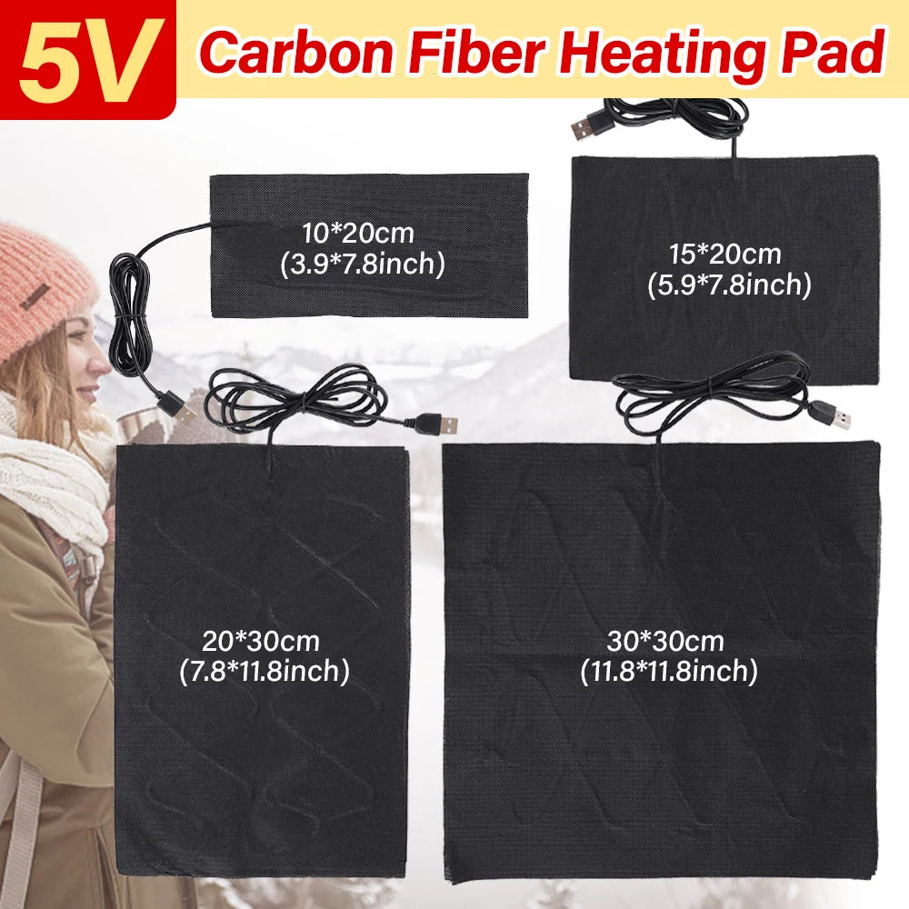 5V USB Heating Heater Pad Hand Warmer Temperature Fast-Heating Carbon Fiber Winter Portable Warm Plate for Mouse Pad Shoes Golve