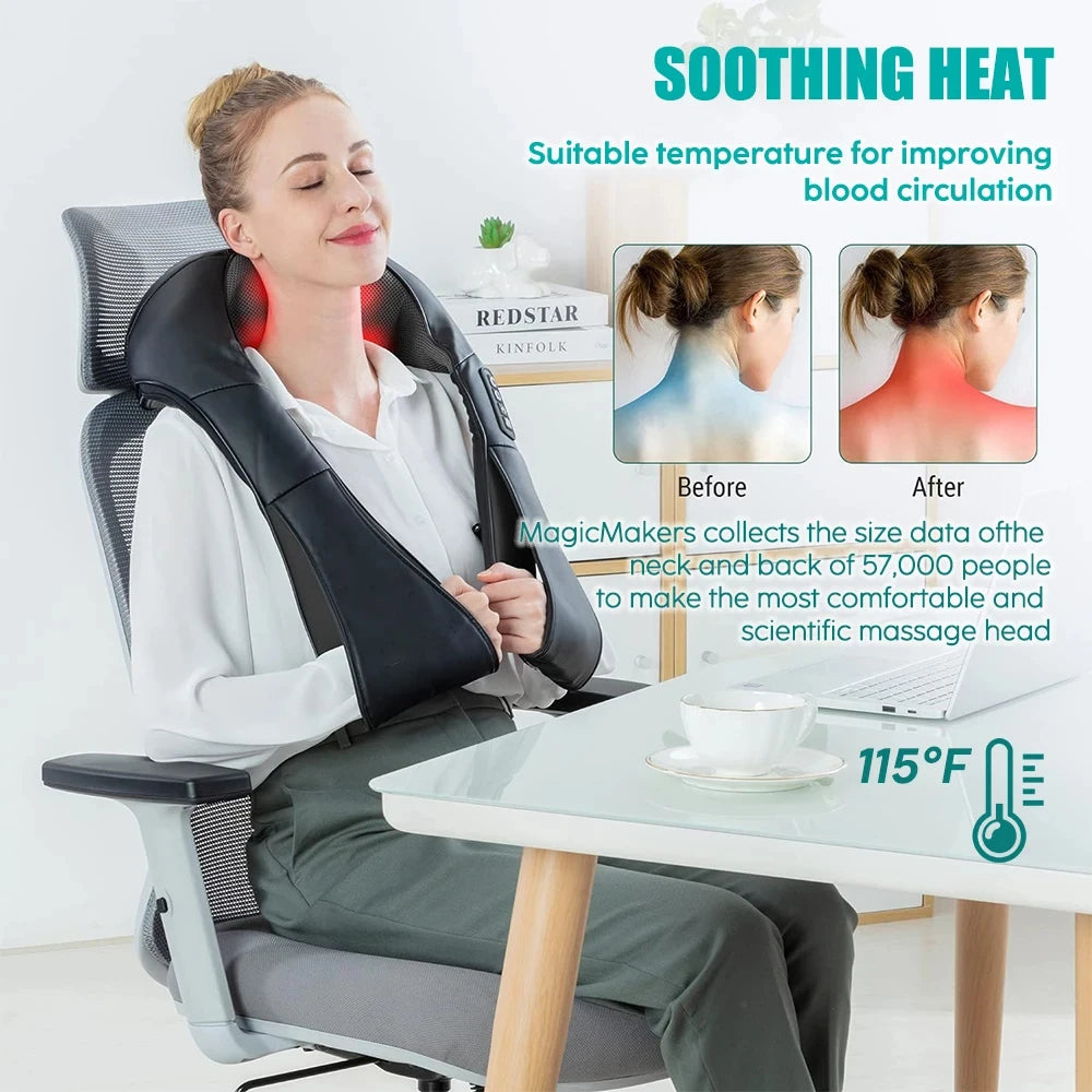 Shiatsu Heated Neck & Shoulder Massager Pillow – Deep Kneading Electric Body Massage