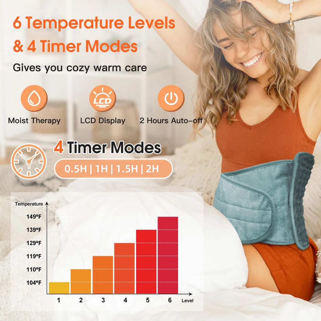 Electric Heating Waist Pad – 6 Heating Settings & 4 Auto-Off Timers for Back Pain Relief