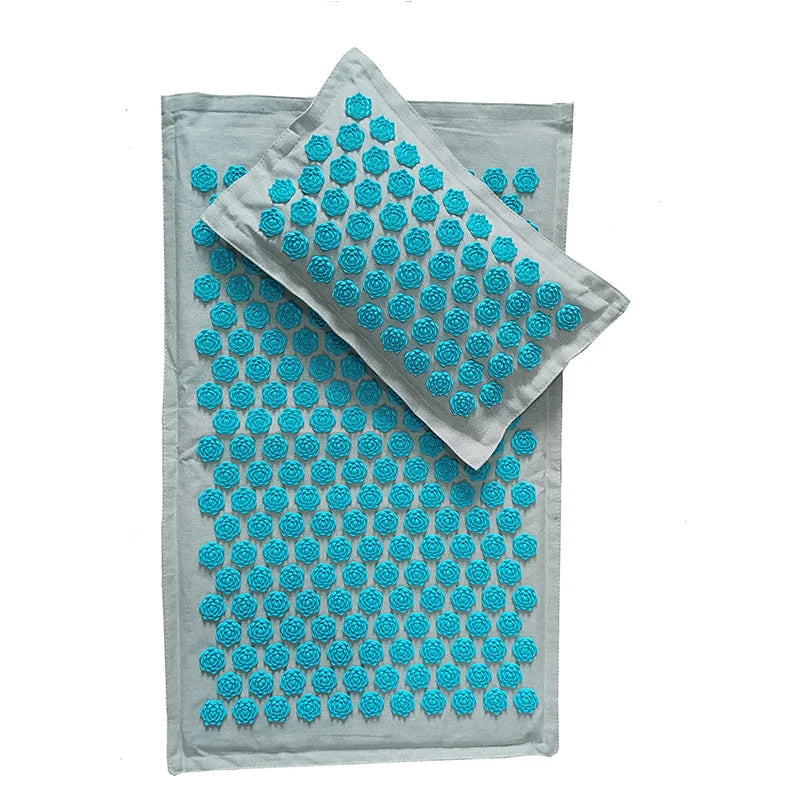 Nature Linen Coconut Palm Acupressure Yoga Mat – Lotus Spike Mat with Bag & Pillow Cushion (74x44cm)