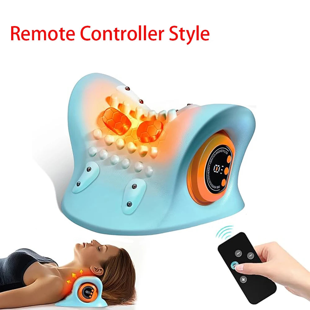 EMS Neck Cervical Massager With Heat, Portable Low-Frequency Pulse Neck Spine Traction Relaxer Massage Pillow With Remote