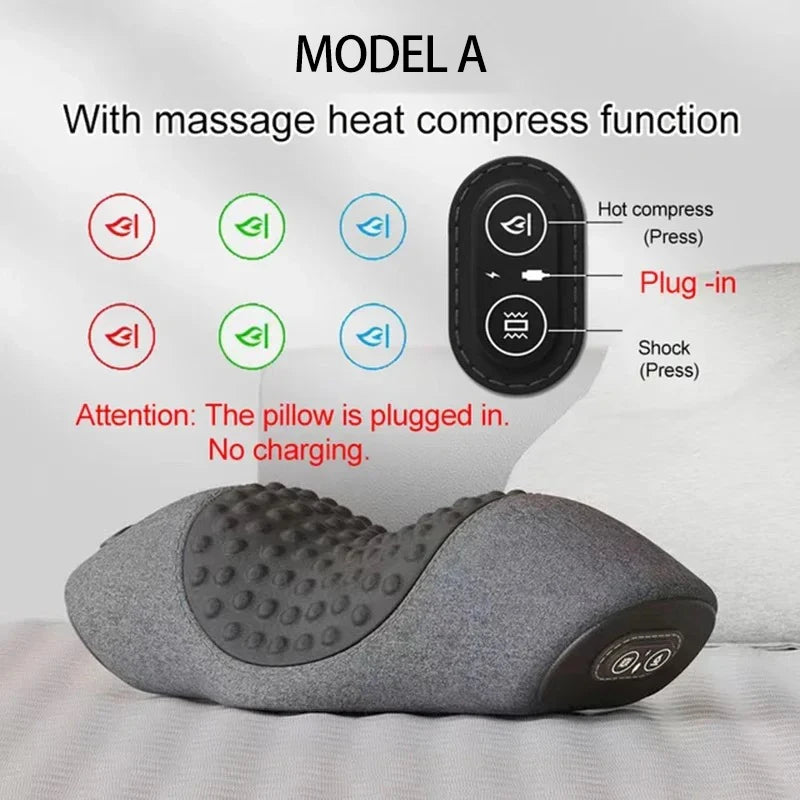 Electric Neck Massager Cervical Pillow Hot Compress Neck Stretch Heating Vibration Neck Shoulder Massage Pillow Back Traction