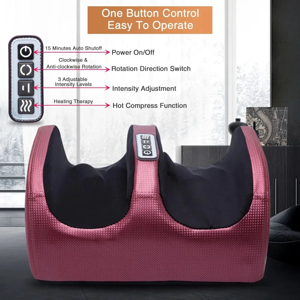 Heated Electric Foot & Calf Massager – Deep Kneading Shiatsu Roller Machine