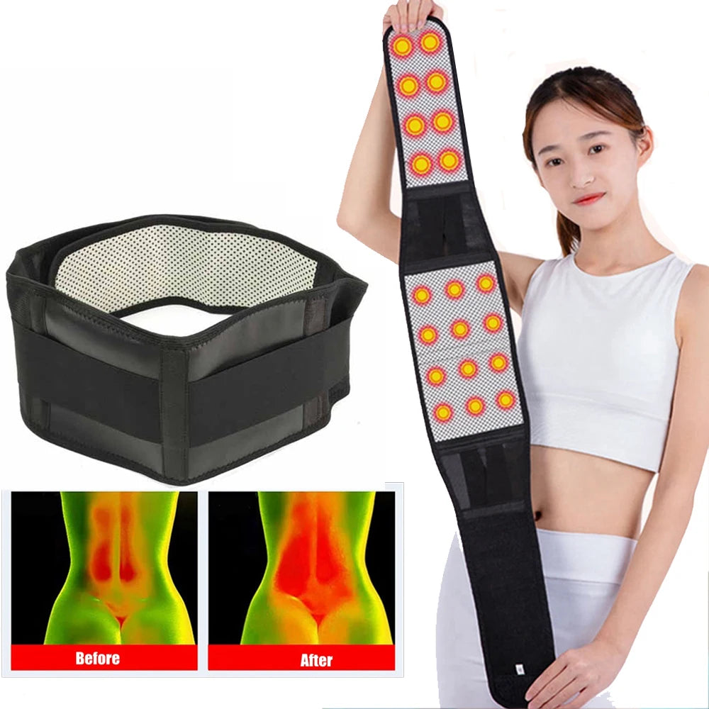 Tourmaline Self-Heating Magnetic Therapy Waist Belt – Double Banded Adjustable Lumbar Back Support Brace
