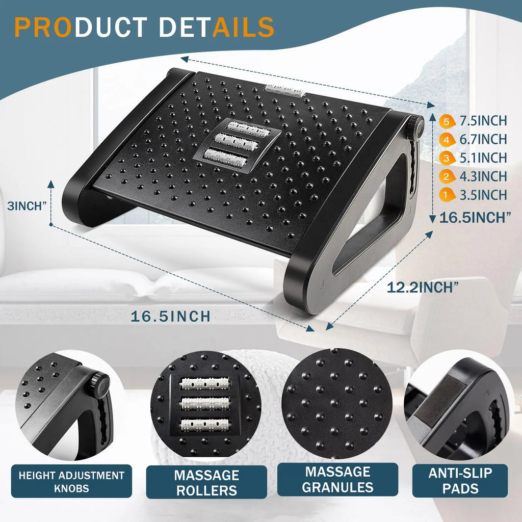 Foot Rest for Under Desk Adjustable Foot Rest Ergonomic Foot Stool Massage for Pressure Relief Portable Footstool Leg Rest Desk