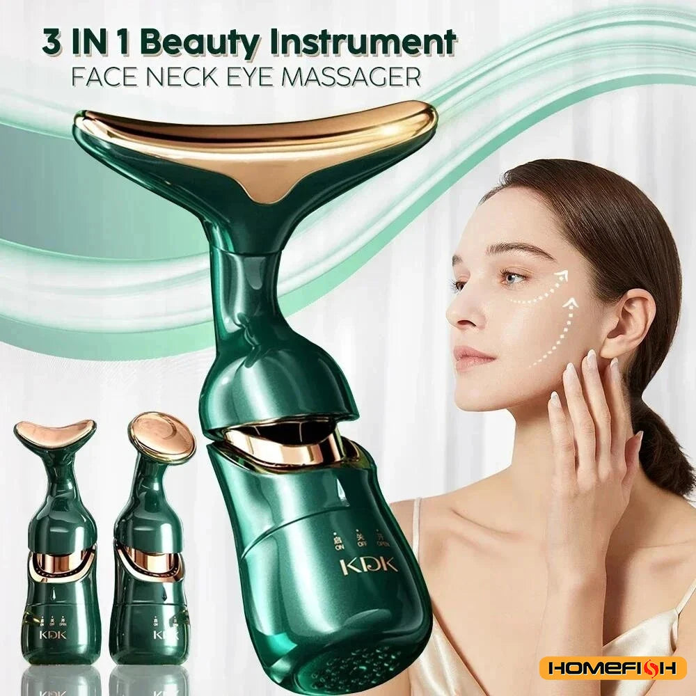 HOMEFISH 3-in-1 Facial Lifting Device – EMS Neck, Eye & Face Slimmer Skin Tightening Massager