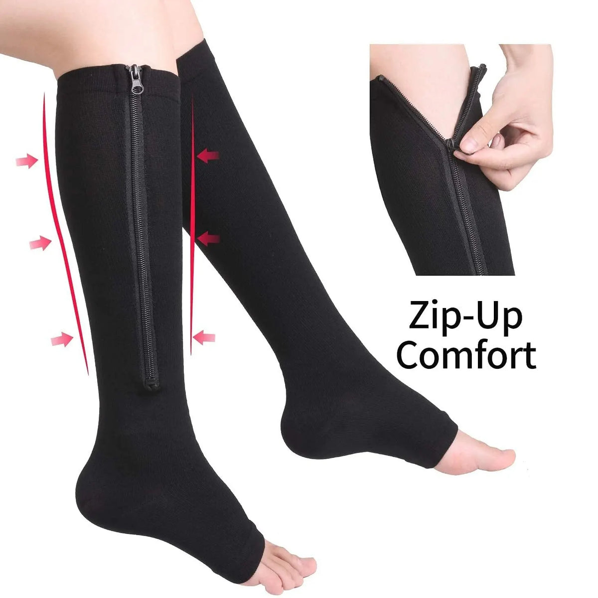 Zipper Compression Socks – Open-Toe Knee-High Anti-Fatigue Leg Support