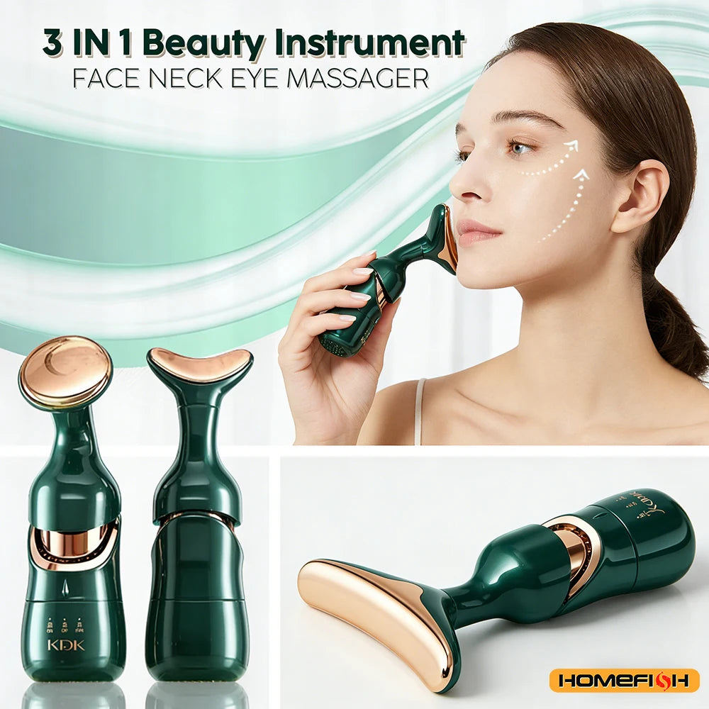 HOMEFISH 3-in-1 Facial Lifting Device – EMS Neck, Eye & Face Slimmer Skin Tightening Massager