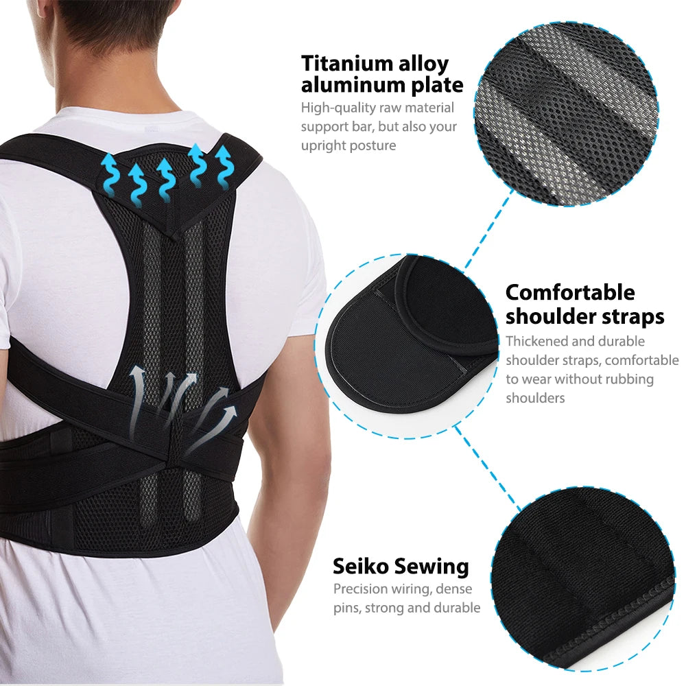 Back Brace Posture Corrector – Adjustable Lumbar Support Belt & Shoulder Posture Support for Scoliosis