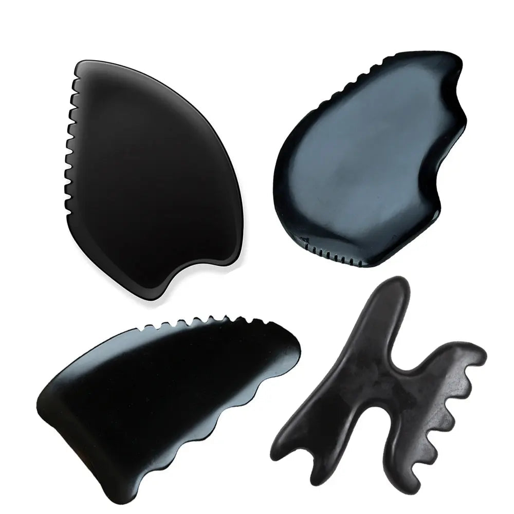Gua Sha Bian Stone Scraping Massage Tool – Ridged Black Stone for Facial & Body Massage