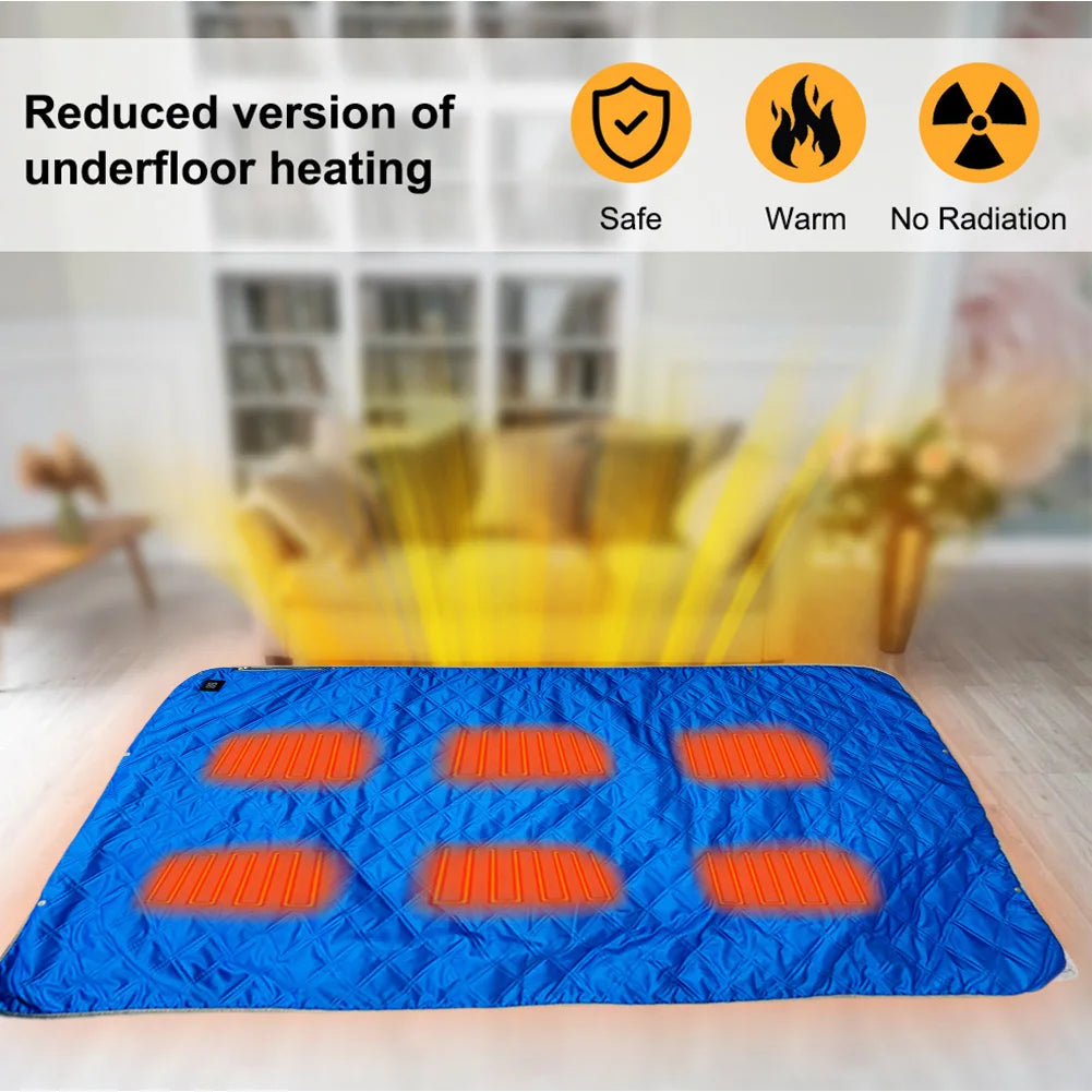 Electric Heating Blanket – 3-Level Adjustable Sleeping Mat with 6 Heating Zones for Indoor & Outdoor Use