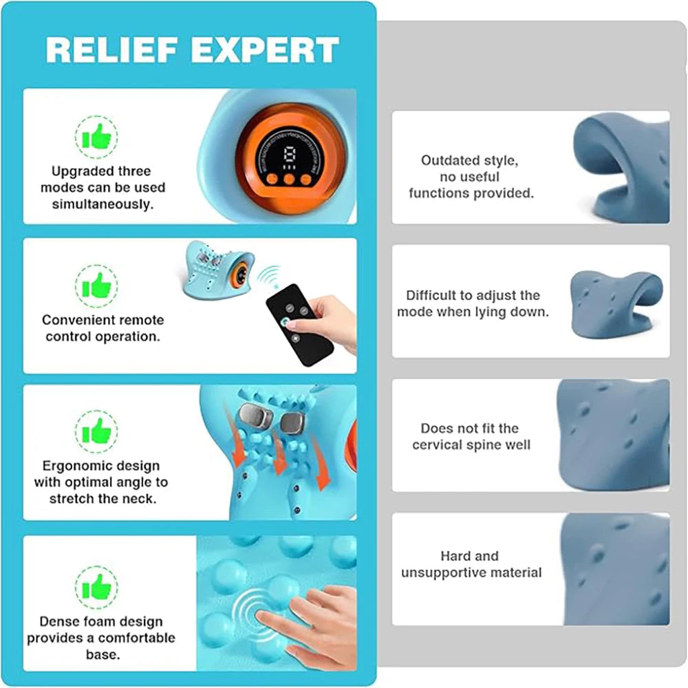 EMS Neck Cervical Massager With Heat, Portable Low-Frequency Pulse Neck Spine Traction Relaxer Massage Pillow With Remote