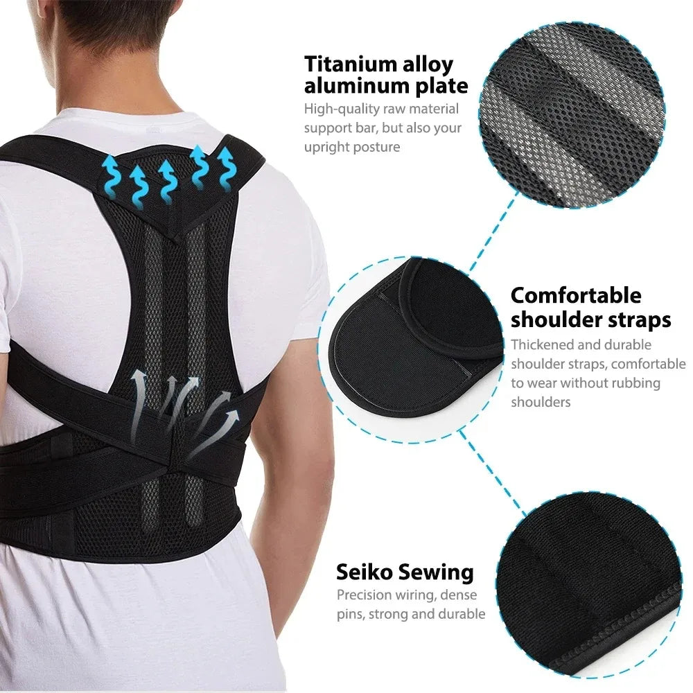 Adjustable Back Brace Posture Corrector – Lumbar & Shoulder Support Belt for Scoliosis in Men & Women