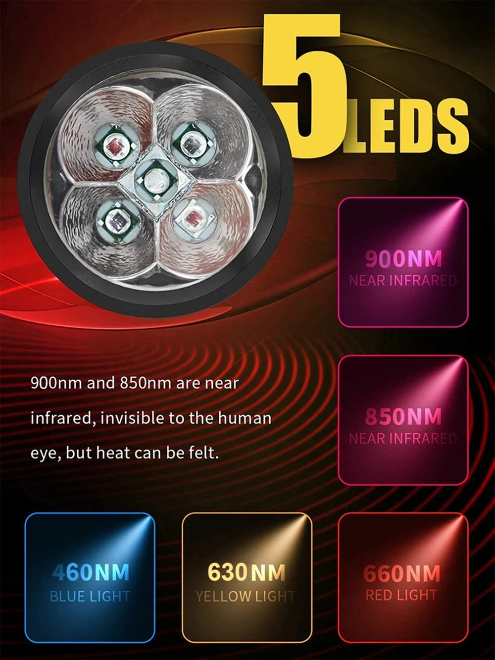 Red Light Therapy Wand – 5 Wavelengths Pain Relief & Acne Treatment